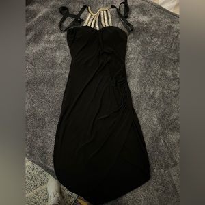 Halter top sequined black dress with slit size small